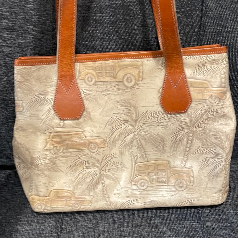 Brahmin Cream and Tan Tote Bag with Leather Accents